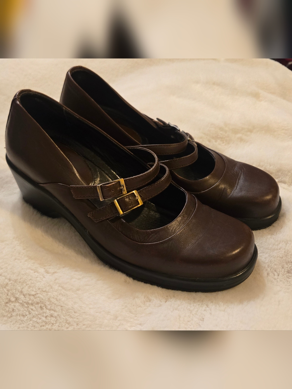 Dansko Babette Brown Leather Double Strap Buckle Block Heel Comfort Mary Jane 40